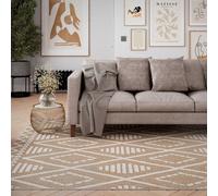Loomed Natural Beige Diamond Trellis Textured 3D Pile Living Area Rug 80X150Cm