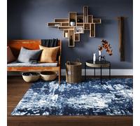Loomed Navy Blue White Distressed Abstract Living Room Rug 190X280Cm
