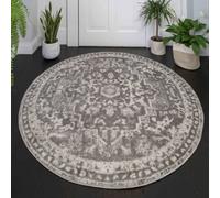 Loomed Silver Grey Traditional Medallion Bordered Round Circlular Rug 120Cm Diameter