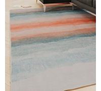 Loomed Striped Abstract Cotton Chenille Rug Blue Beige Terracotta Machine Washable 240Cm X 330Cm