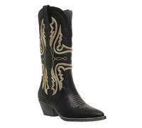 LOOMIKIN Cowboy Boots for Women, Mid-Calf Western Cowgirl Boots, Embroidered Pointed Toe, Chunky Block Heel, V-Cut Pull-On with Pull Tabs, for Rodeo, Country Concert, Festival, Party, Line Dancing