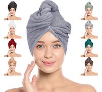 LOOMKNIT Hair Towel Wrap Lightweight Turban, Instant Drying 100% Cotton Hair Cap Super Quick Absorbent Anti-Frizz Twist Toweling Dry Hat with Button and Loop for Long Curly Hairs, 61 x 24CM
