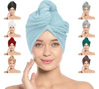 LOOMKNIT Hair Towel Wrap Lightweight Turban, Instant Drying 100% Cotton Hair Cap Super Quick Absorbent Anti-Frizz Twist Toweling Dry Hat with Button and Loop for Long Curly Hairs, 64 x 24CM