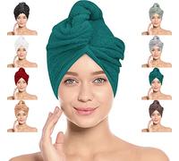 LOOMKNIT Hair Towel Wrap Lightweight Turban, Instant Drying 100% Cotton Hair Cap Super Quick Absorbent Anti-Frizz Twist Toweling Dry Hat with Button and Loop for Long Curly Hairs, 61 x 24CM