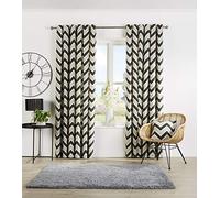 LOOMS & LEAVES Check & Chevron Pattern Curtain Pairs Eyelet Top Fully Lined Curtains (CHEVRON GREY, 66" Width x 90" Drop (168 x 229cm))