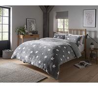 LOOMS & LEAVES Fleece star printed Duvet Cover Set Sherpa Thermal Warm Soft Cozy Bedding (GREY, DOUBLE)