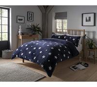 LOOMS & LEAVES Fleece star printed Duvet Cover Set Sherpa Thermal Warm Soft Cozy Bedding (NAVY, DOUBLE)