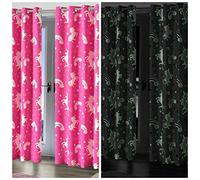 LOOMS & LEAVES GLOW IN THE DARK Unicorn Blackout Pair Eyelet Curtains (PINK, 46 X 72)