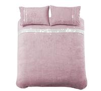 LOOMS & LEAVES NEW DIAMANTE SUPER SOFT COZY TEDDY SHERPA FLEECE DUVET BEDDING SET (BLUSH PINK, DOUBLE)