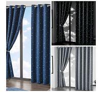 LOOMS & LEAVES STARS BLACKOUT GLOW IN THE DARK EYELET CURTAINS (NAVY, 46 X 54)
