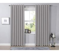 LOOMS & LEAVES TEXTURED WOVEN PLAIN THERMAL BLACKOUT LINEN LOOK PAIR EYELET RING TOP CURTAINS (Silver, 66" Width x 72" Drop (168 x 183cm))