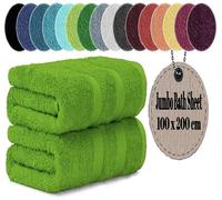 LoomTrove Pack of 2 Extra Large Jumbo Bath Sheets 100 x 200 cm 100% Egyptian Combed Cotton XL Towels Quick Dry Big Bath Sheet Super Soft Hotel Quality Towels Set (Lime Green)