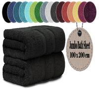 LoomTrove Pack of 2 Extra Large Jumbo Bath Sheets 100 x 200 cm 100% Egyptian Combed Cotton XL Towels Quick Dry Big Bath Sheet Super Soft Hotel Quality Towels Set (Black)