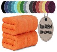 LoomTrove Pack of 2 Extra Large Jumbo Bath Sheets 100 x 200 cm 100% Egyptian Combed Cotton XL Towels Quick Dry Big Bath Sheet Super Soft Hotel Quality Towels Set (Orange)