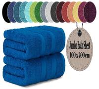 LoomTrove Pack of 2 Extra Large Jumbo Bath Sheets 100 x 200 cm 100% Egyptian Combed Cotton XL Towels Quick Dry Big Bath Sheet Super Soft Hotel Quality Towels Set (Blue)