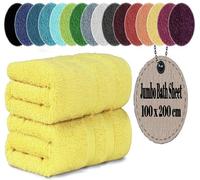 LoomTrove Pack of 2 Extra Large Jumbo Bath Sheets 100 x 200 cm 100% Egyptian Combed Cotton XL Towels Quick Dry Big Bath Sheet Super Soft Hotel Quality Towels Set (Lemon)