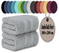 LoomTrove Pack of 2 Extra Large Jumbo Bath Sheets 100 x 200 cm 100% Egyptian Combed Cotton XL Towels Quick Dry Big Bath Sheet Super Soft Hotel Quality Towels Set (Silver)