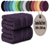 LoomTrove Pack of 2 Extra Large Jumbo Bath Sheets 100 x 200 cm 100% Egyptian Combed Cotton XL Towels Quick Dry Big Bath Sheet Super Soft Hotel Quality Towels Set (Plum)