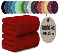LoomTrove Pack of 2 Extra Large Jumbo Bath Sheets 100 x 200 cm 100% Egyptian Combed Cotton XL Towels Quick Dry Big Bath Sheet Super Soft Hotel Quality Towels Set (Red)