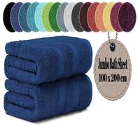 LoomTrove Pack of 2 Extra Large Jumbo Bath Sheets 100 x 200 cm 100% Egyptian Combed Cotton XL Towels Quick Dry Big Bath Sheet Super Soft Hotel Quality Towels Set (Navy Blue)