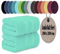 LoomTrove Pack of 2 Extra Large Jumbo Bath Sheets 100 x 200 cm 100% Egyptian Combed Cotton XL Towels Quick Dry Big Bath Sheet Super Soft Hotel Quality Towels Set (Aqua/Mint)
