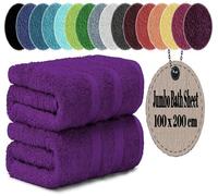 LoomTrove Pack of 2 Extra Large Jumbo Bath Sheets 100 x 200 cm 100% Egyptian Combed Cotton XL Towels Quick Dry Big Bath Sheet Super Soft Hotel Quality Towels Set (Purple)