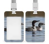 Loon Birds Badge Holder Vertical Id Card Holder with Lanyard Heavy Duty Name Tag Holders Waterproof Work Badge Holder for Office Cruise Teacher Cute Badge Protector