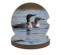 Loon Birds Car Coasters, 4PCS Non-Slip Car Cup Holder Coasters with Cork Base, Heat Resistant & Waterproof Drink Coaster for Women Men