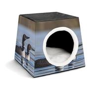 Loon Birds Cat Bed for Indoor Cats - Foldable Cat & Dog House with Removable Cozy Cushion, Waterproof Oxford Washable Pet House for Small Pets 13.8" X 13.8" X 11.8"