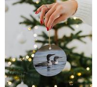 Loon Birds Ceramic Christmas Ornaments - 2.8 Inch Round Double-Sided Xmas Tree Decorations with Gold Ribbon for Home Holiday Decor, Gift for Family & Friends