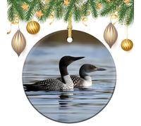 Loon Birds Ceramic Christmas Ornaments 3 Inch Vintage Hanging Baubles with Gold String for Xmas Tree Decorations Holiday Party Yard Garden Home Decor Festive Keepsake Gift Exchange