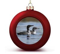 Loon Birds Christmas Ball Ornaments 2PCS Shatterproof Christmas Tree Decorations Red Xmas Hanging Balls for Tree Decor, Holiday Wedding Party Decorative Pendants