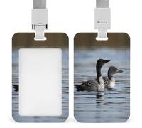 Loon Birds ID Badge Holder Waterproof Card Protector Push-Pull Slot Work ID Card Holder with Lanyard Personalized Detachable Card Holders for Office Corporate Use