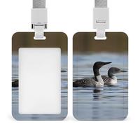 Loon Birds Id Badge Holder with Lanyard, Clear Vertical Card Protector Waterproof, Breakaway Safety Neck Strap, Heavy Duty Name Tag Holder for Nurse Teacher Officer Staff Women Men