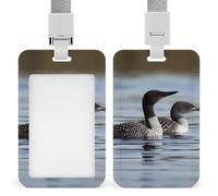 Loon Birds ID Badge Holder with Vertical Card Badge Holder Waterproof Plastic Card Sleeve Badges Protector Case Name Tag ID Card Holder for Office Doctor Nurse Teachers