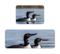 Loon Birds Kitchen Mat Set of 2, Flannel Non-Slip Absorbent Runner Comfort Standing Mats, Washable Kitchen Rugs for Floor Sink Laundry Entryway, 16x24 + 17x47 Inch