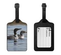 Loon Birds Luggage Tag Suitcase Marker Travel Baggage Identifier with Boarding Card Holder Sturdy PU Travel Label for Suitcases and Work Bags