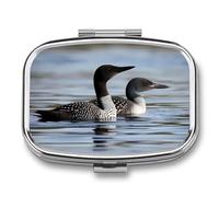 Loon Birds Pill Box 2 Compartment - Small Metal Medicine Organizer Portable Pill Case for Purse Pocket Travel Vitamin Organizer for Men Women, BPA-Free