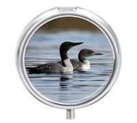 Loon Birds Pill Box Small Round Pill Case Portable Travel Pill Container Multi-Functional Moisture Proof Metal Medicine Pill Organizer Box for Vitamins Fish Oil