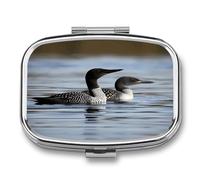 Loon Birds Pill Organizer with 2 Compartments Metal Square Pill Case Small Pill Box Portable Medicine Box Slim Travel Pill Container Medicine Organizer for Daily Use