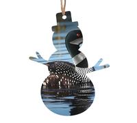 Loon Birds Printed Wooden Christmas Ornaments - 4 Shapes Options: Angel, Bell, Tree, Snowman | Eco-Friendly Carved Wood for Xmas Tree Decor with Hemp Cord | 1,2,4,6-Pack