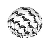 Loon Black White Waterproof Shower Cap,Elastic Bathing Hair Cap Environmental Protection Hair Bath Caps, Double WaterproofBathing Shower Hat