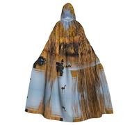 Loon Nature Bird Adult Halloween Party Cloak-Stylish Pumpkin Theme Hooded Wizard Robe Cosplay Costumes Black
