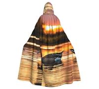 Loon Nature Bird Adult Halloween Party Cloak-Stylish Pumpkin Theme Hooded Wizard Robe Cosplay Costumes Black