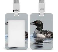 Loon Nature Bird Id Badge Holder with Lanyard, Clear Vertical Card Protector Waterproof, Breakaway Safety Neck Strap, Heavy Duty Name Tag Holder for Nurse Teacher Officer Staff Women Men
