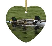 Loon Nature Bird Personalized Custom Heart-Shaped Ceramic Ornaments Christmas Hanging Pendant Xmas Tree Decor for Holiday Wedding, Party Supplies Keepsake Gifts 1 pc