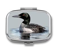 Loon Nature Bird Pill Box 2 Compartment Portable Travel Pill Case with Mirror Square Metal Medicines Storage Container Pocket Medicine Box to Hold Vitamins Fish Oil
