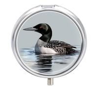 Loon Nature Bird Pill Box Medicine Pill Organizer 3 Compartment Daily Pill Case Small Pill Container Round Pill Holder Travel Pill Box Metal Pill Case for Purse Pocket