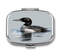 Loon Nature Bird Pill Organizer with 2 Compartments Metal Square Pill Case Small Pill Box Portable Medicine Box Slim Travel Pill Container Medicine Organizer for Daily Use