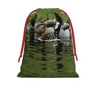 Loon Nature Bird -Print Drawstring Gifts Bags M Size - Soft Flannel Fabric Reusable For Wedding Party Favors Gifts Packaging